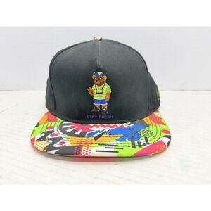 Cayler & Sons Stay Fresh Peace Bear Black Snapback Hat Colorful Brim OSFM